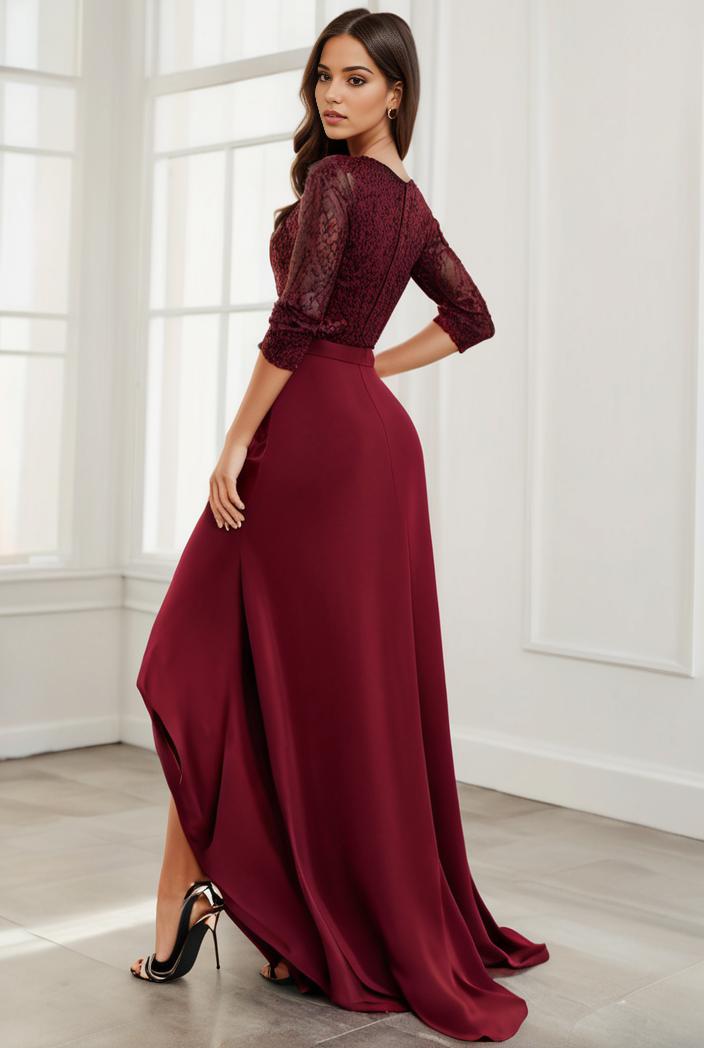 3 4 sleeve sheer sequin stripe high low hem evening dress 131239