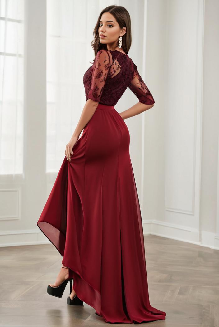 3 4 sleeve sheer sequin stripe high low hem evening dress 131241