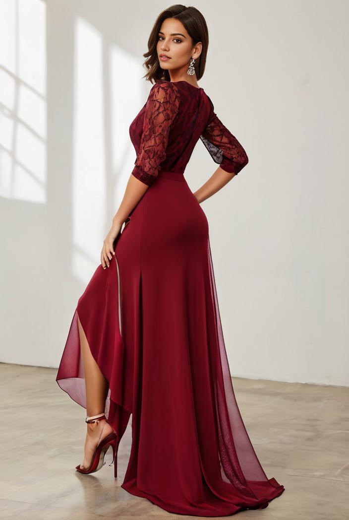 3 4 sleeve sheer sequin stripe high low hem evening dress 131255