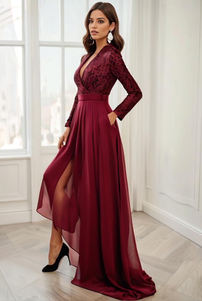 3 4 sleeve sheer sequin stripe high low hem evening dress 131258