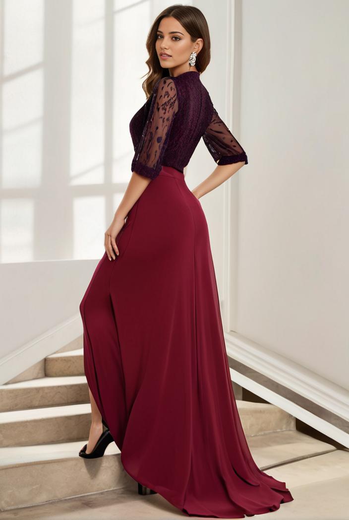 3 4 sleeve sheer sequin stripe high low hem evening dress 131259