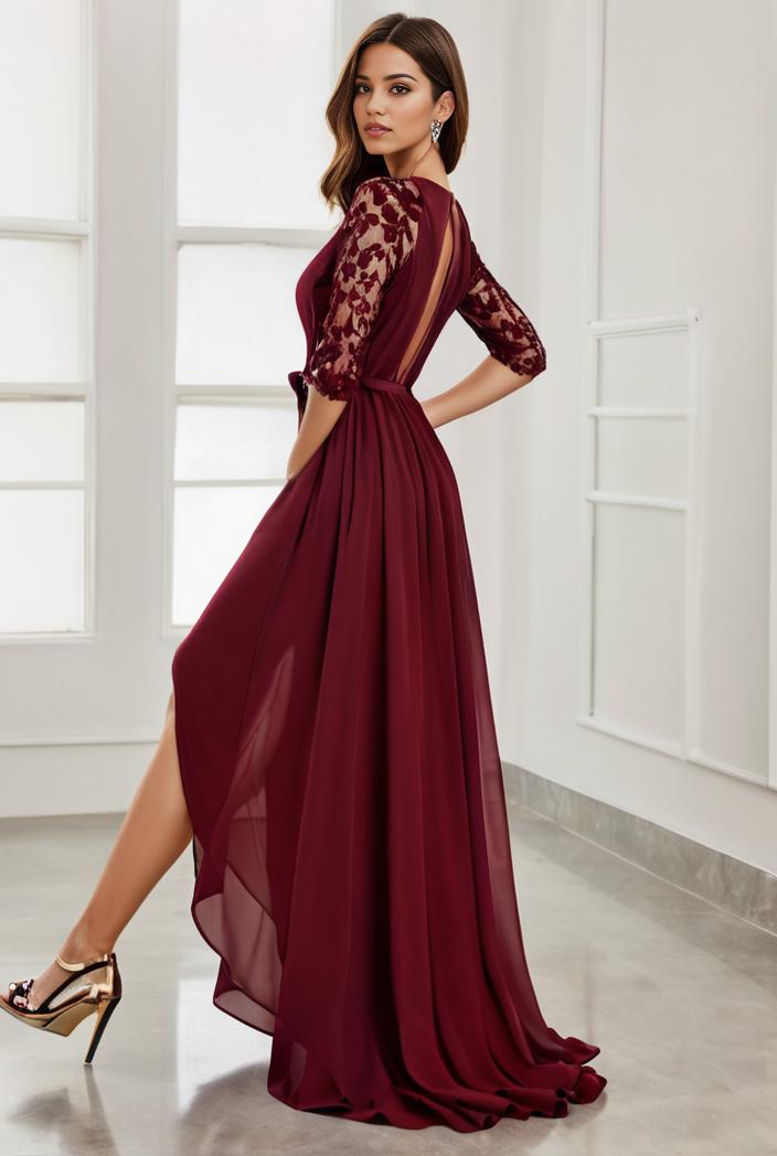 3 4 sleeve sheer sequin stripe high low hem evening dress 131257