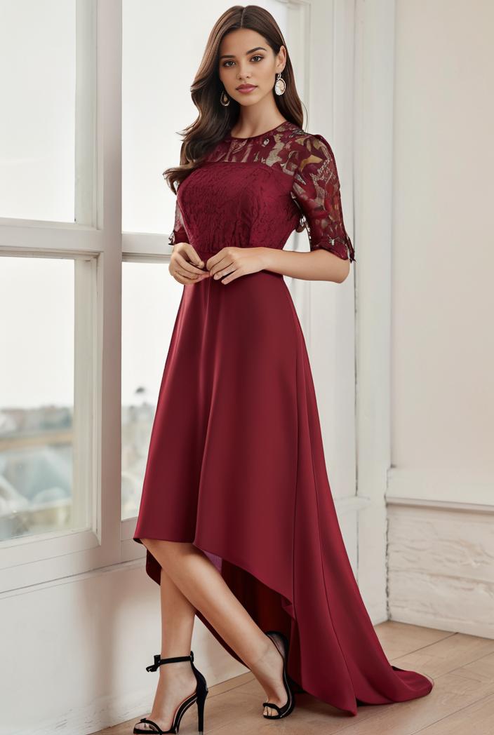 3 4 sleeve sheer sequin stripe high low hem evening dress 131260
