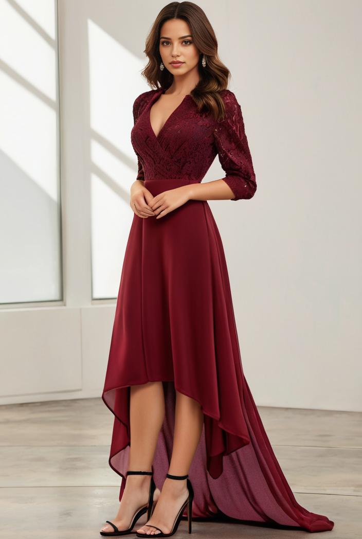3 4 sleeve sheer sequin stripe high low hem evening dress 131261