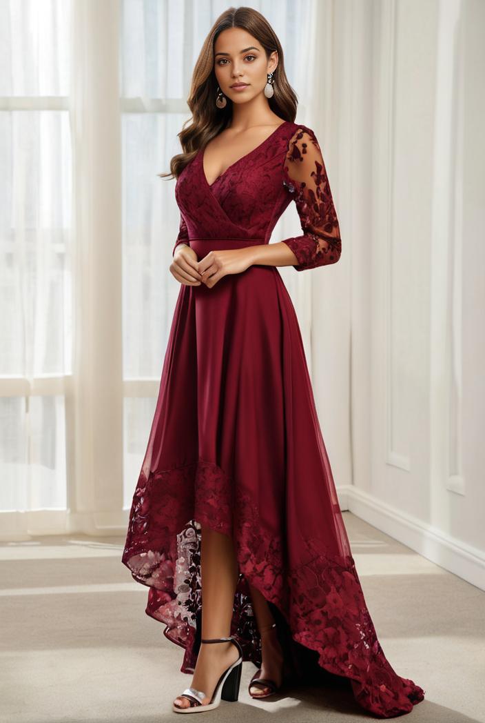 3 4 sleeve sheer sequin stripe high low hem evening dress 131265