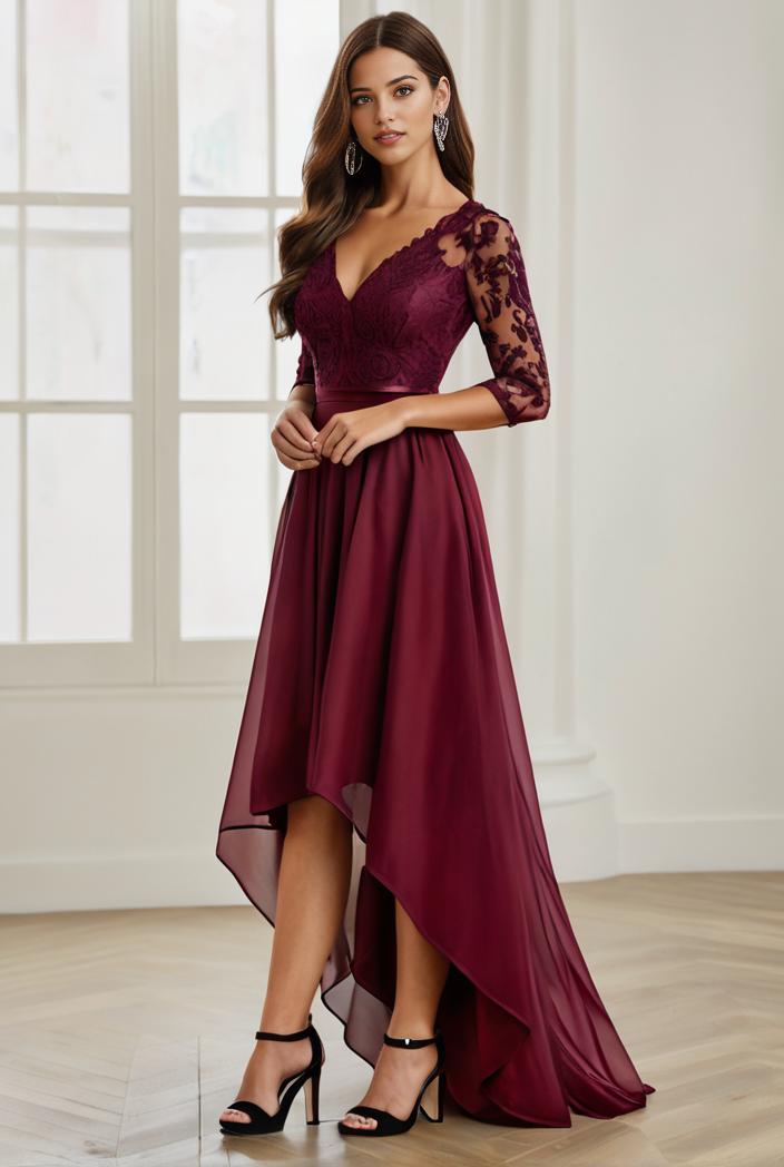 3 4 sleeve sheer sequin stripe high low hem evening dress 131267
