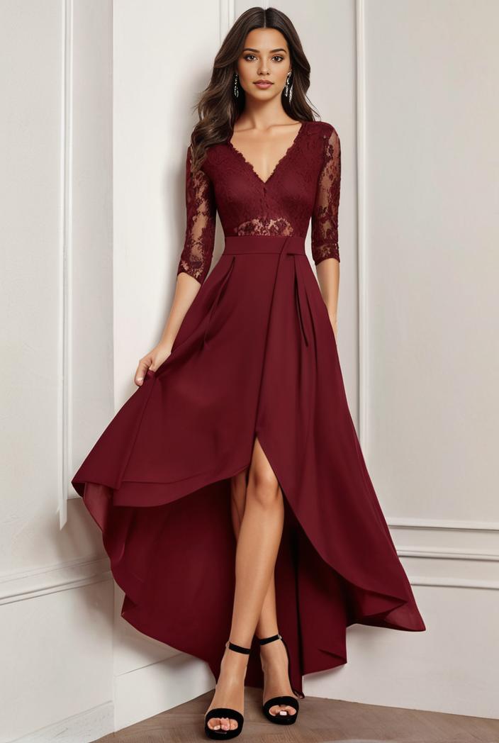 3 4 sleeve sheer sequin stripe high low hem evening dress 131268