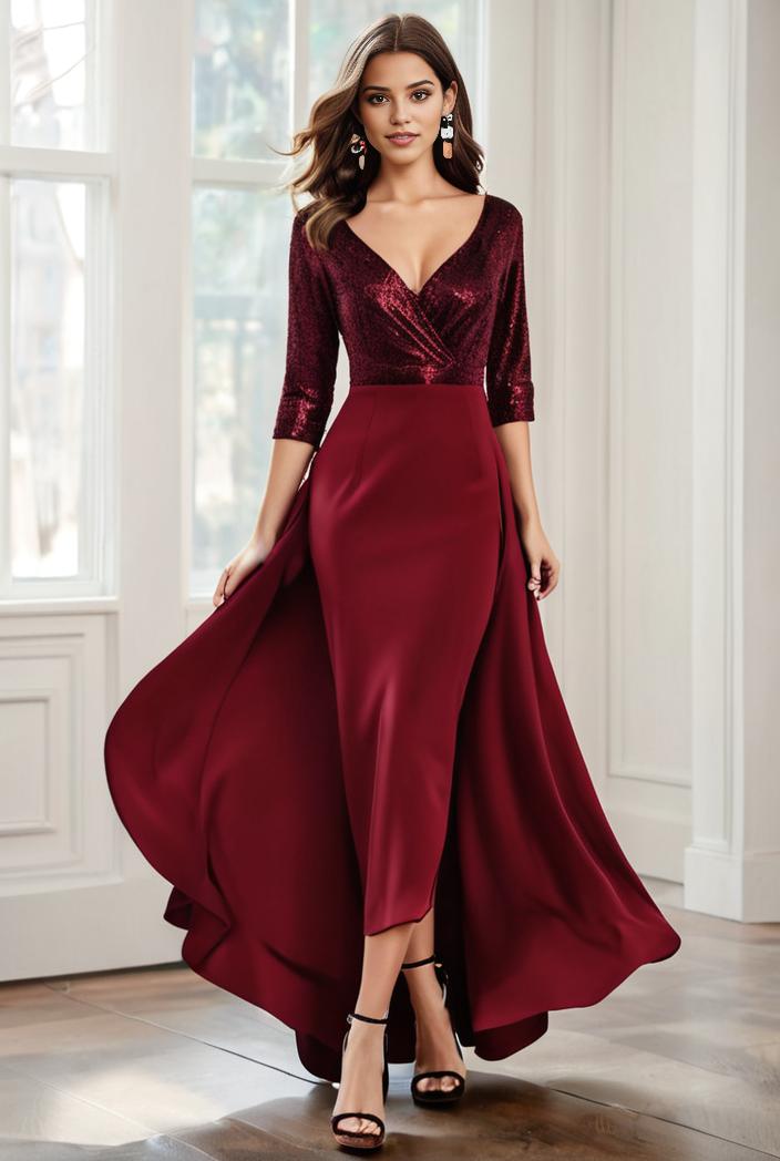 3 4 sleeve sheer sequin stripe high low hem evening dress 131275