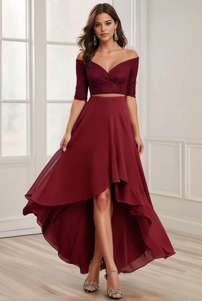 3 4 sleeve sheer sequin stripe high low hem evening dress 131274