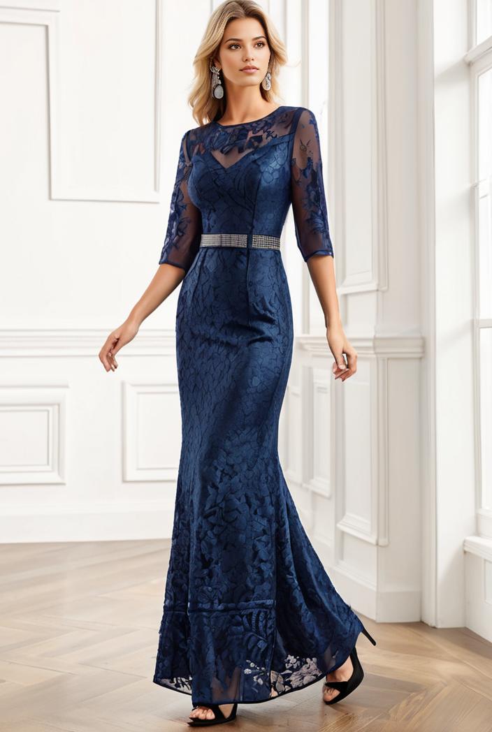 3 4 sleeve bodycon plunging back sequin evening dress 124991
