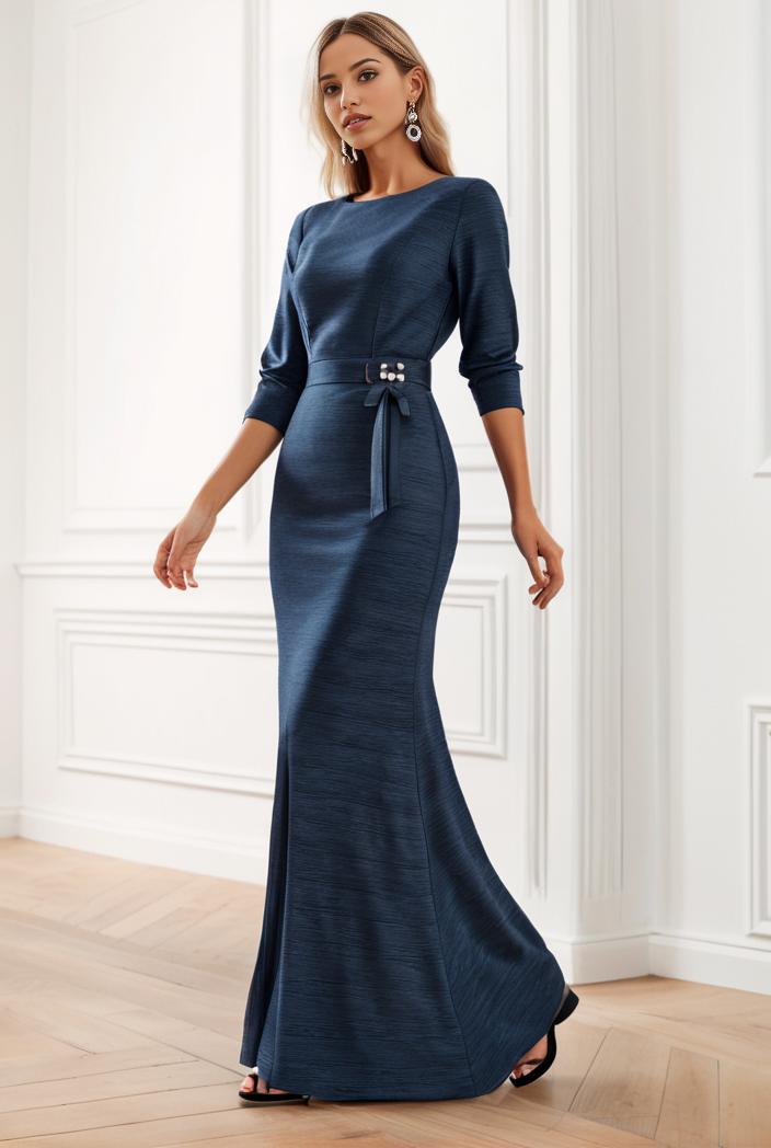 3 4 sleeve bodycon plunging back sequin evening dress 124992