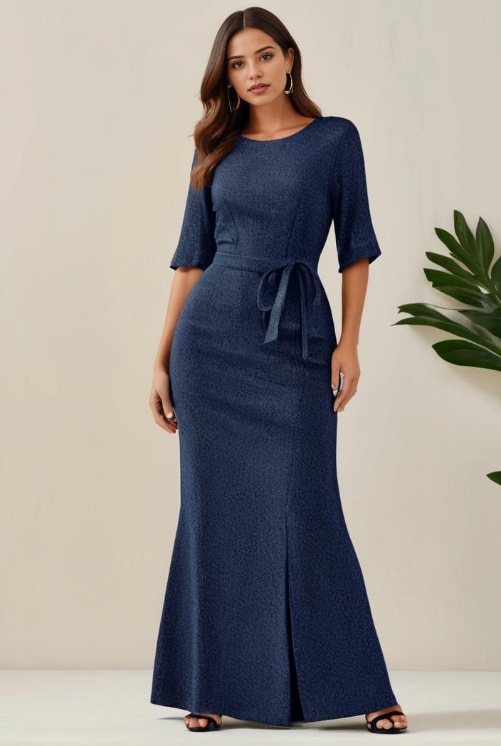 3 4 sleeve bodycon plunging back sequin evening dress 124997