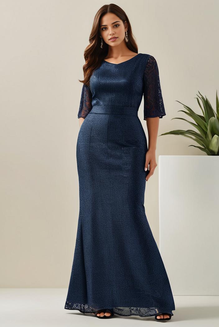3 4 sleeve bodycon plunging back sequin evening dress 124998