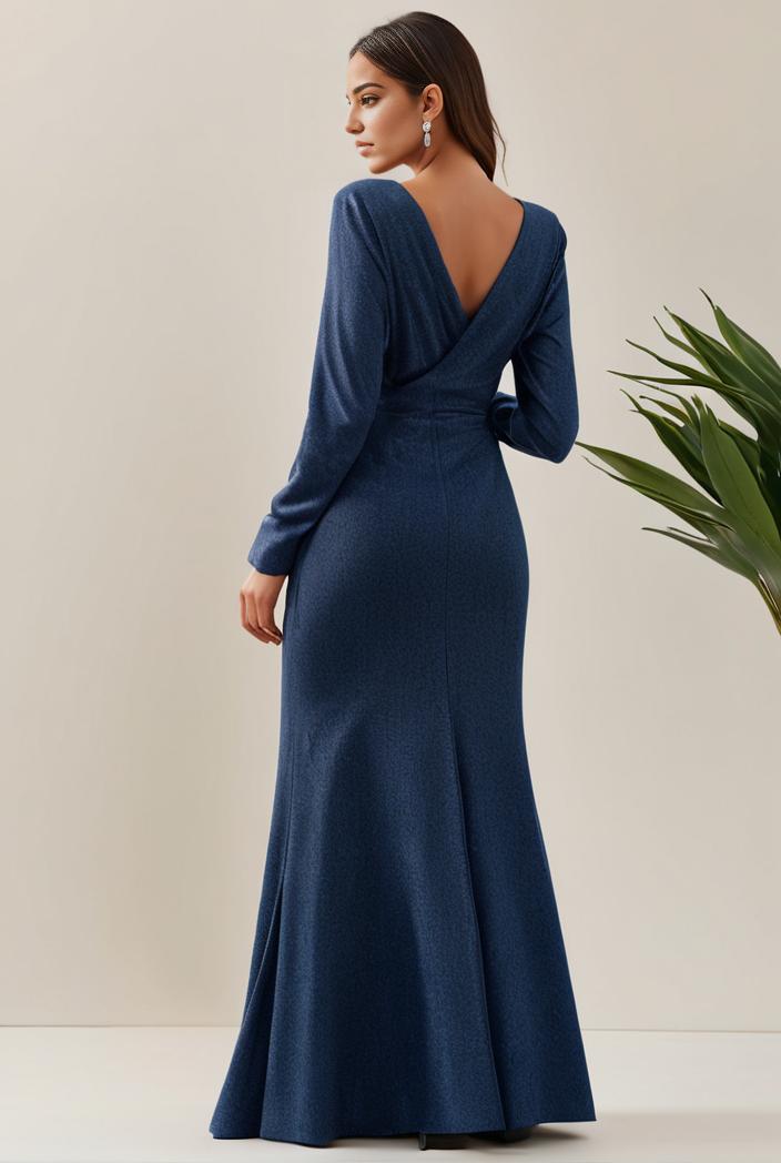 3 4 sleeve bodycon plunging back sequin evening dress 125010