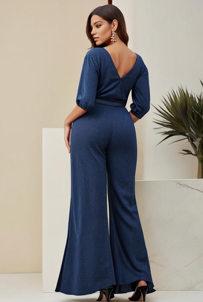 3 4 sleeve bodycon plunging back sequin evening dress 125012