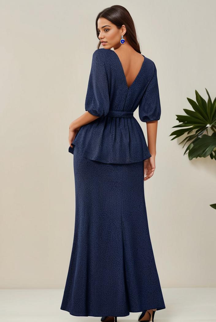 3 4 sleeve bodycon plunging back sequin evening dress 125013