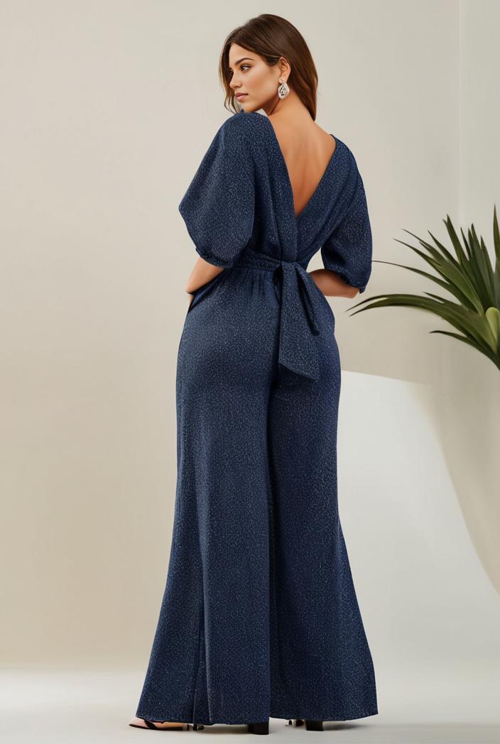 3 4 sleeve bodycon plunging back sequin evening dress 125014