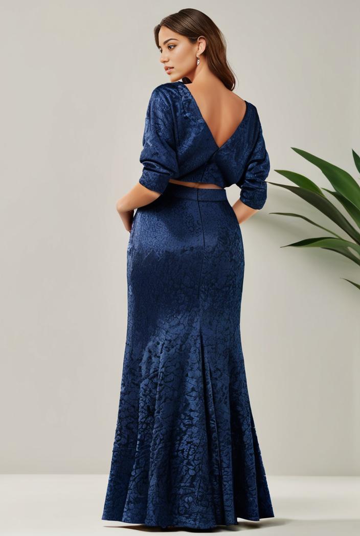 3 4 sleeve bodycon plunging back sequin evening dress 125015