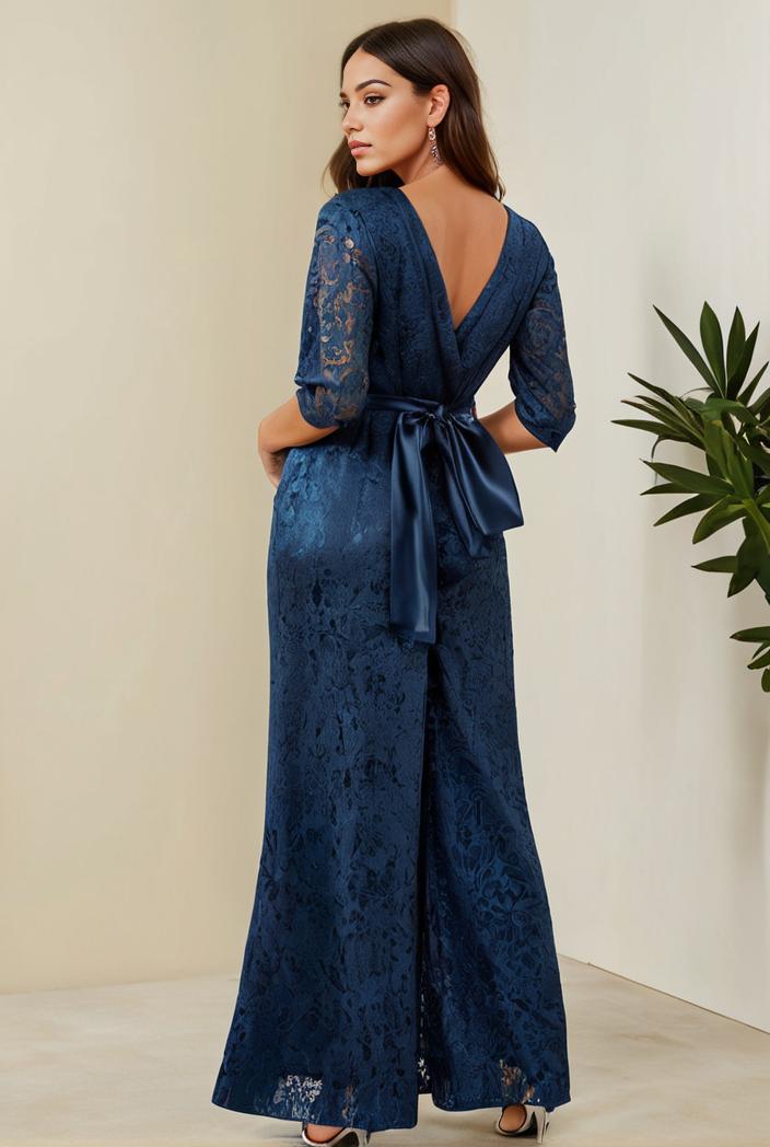 3 4 sleeve bodycon plunging back sequin evening dress 125017