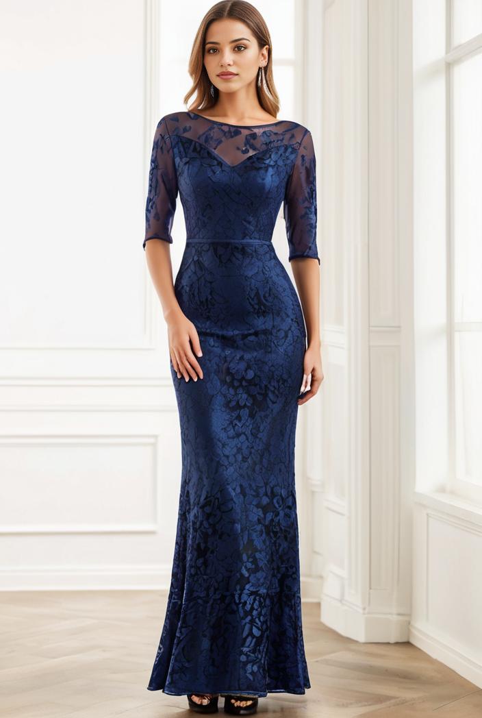 3 4 sleeve bodycon plunging back sequin evening dress 125031