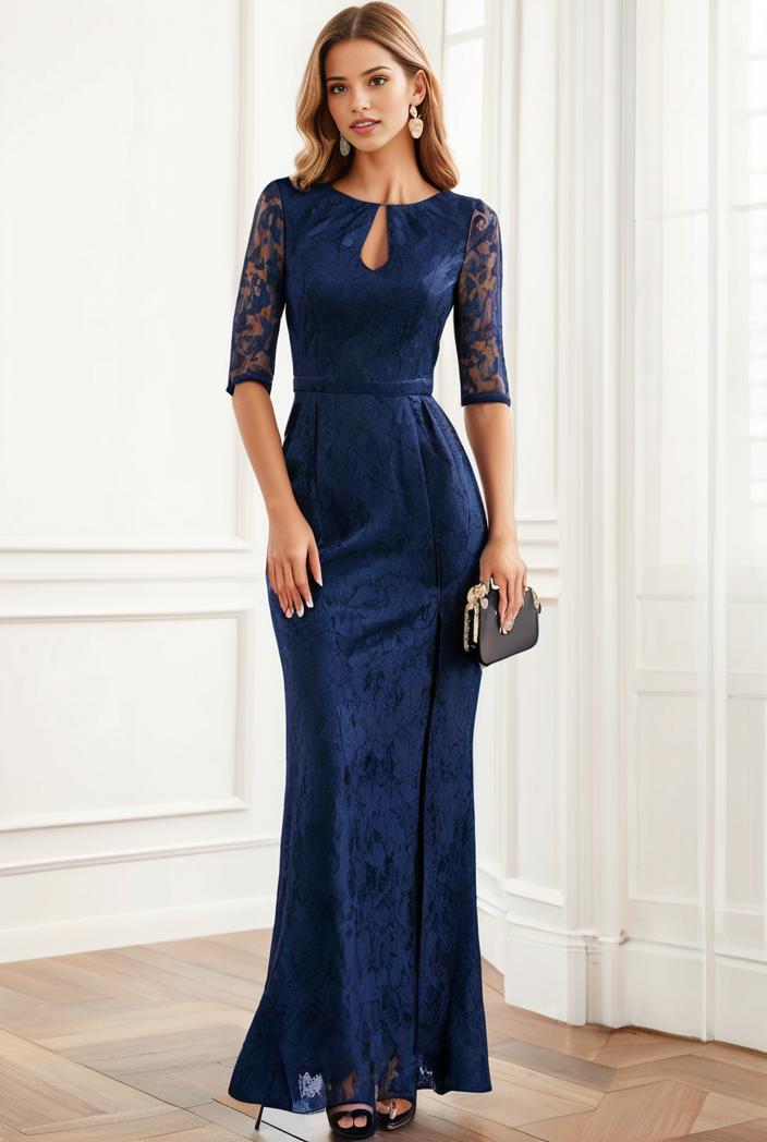 3 4 sleeve bodycon plunging back sequin evening dress 125033