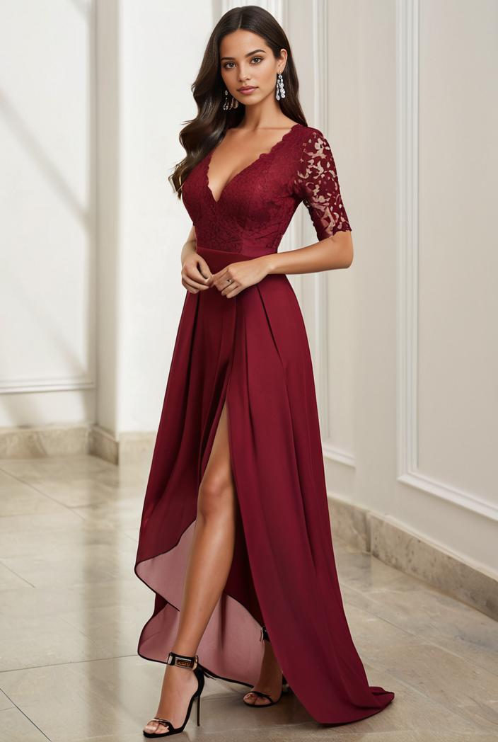 3 4 sleeve sheer sequin stripe high low hem evening dress 125045