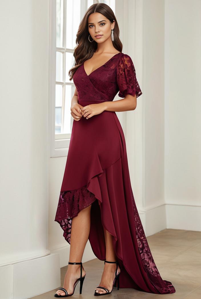 3 4 sleeve sheer sequin stripe high low hem evening dress 125047