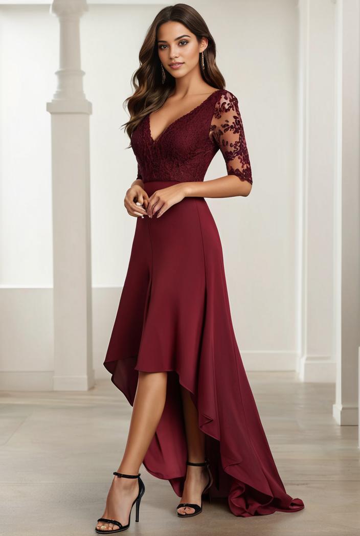 3 4 sleeve sheer sequin stripe high low hem evening dress 125049