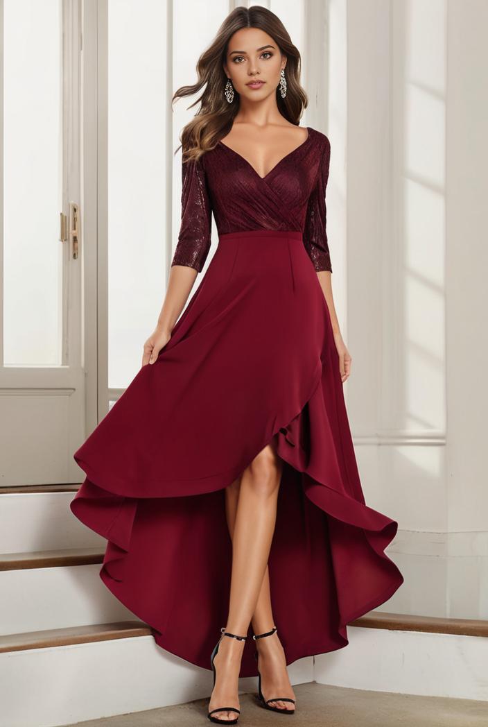 3 4 sleeve sheer sequin stripe high low hem evening dress 125059