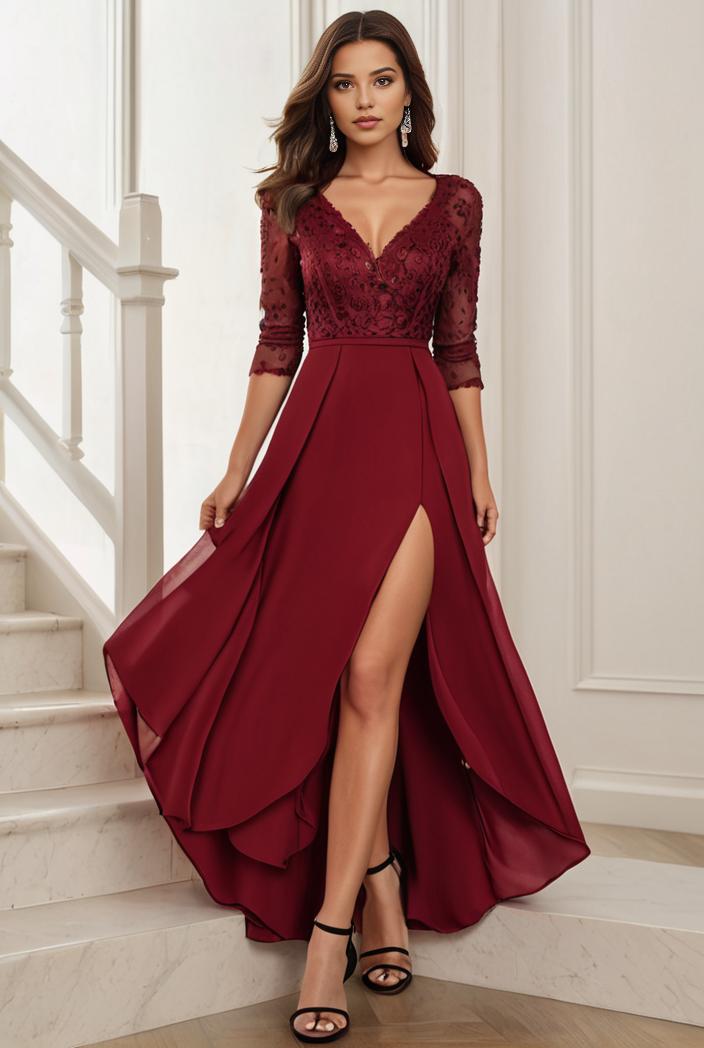 3 4 sleeve sheer sequin stripe high low hem evening dress 125061