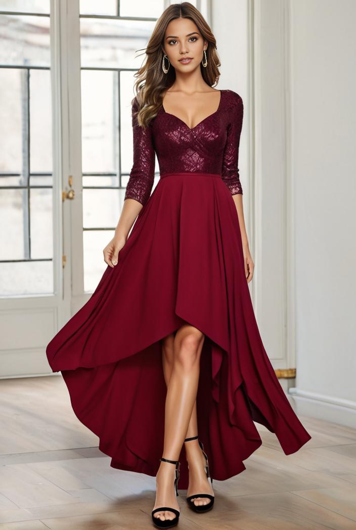 3 4 sleeve sheer sequin stripe high low hem evening dress 125064