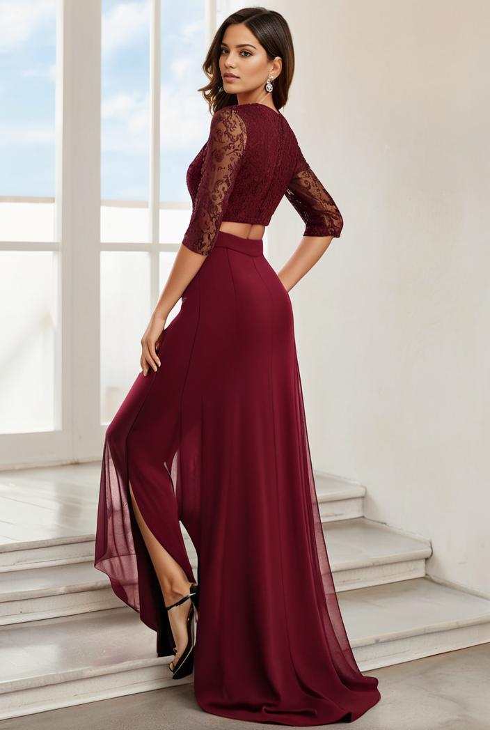 3 4 sleeve sheer sequin stripe high low hem evening dress 125066