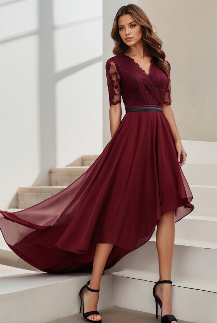 3 4 sleeve sheer sequin stripe high low hem evening dress 125074