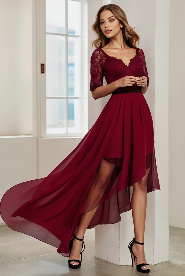 3 4 sleeve sheer sequin stripe high low hem evening dress 125075