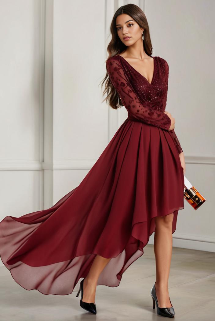 3 4 sleeve sheer sequin stripe high low hem evening dress 125076