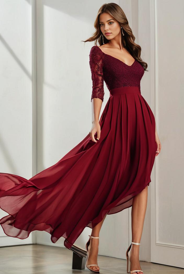 3 4 sleeve sheer sequin stripe high low hem evening dress 125077