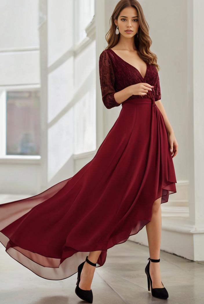 3 4 sleeve sheer sequin stripe high low hem evening dress 125078