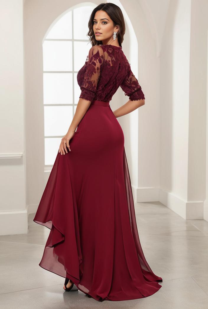 3 4 sleeve sheer sequin stripe high low hem evening dress 125083