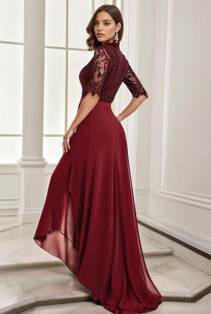 3 4 sleeve sheer sequin stripe high low hem evening dress 125084