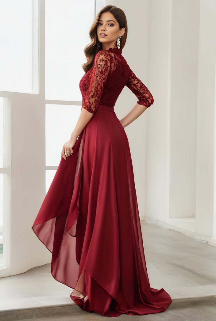 3 4 sleeve sheer sequin stripe high low hem evening dress 125086