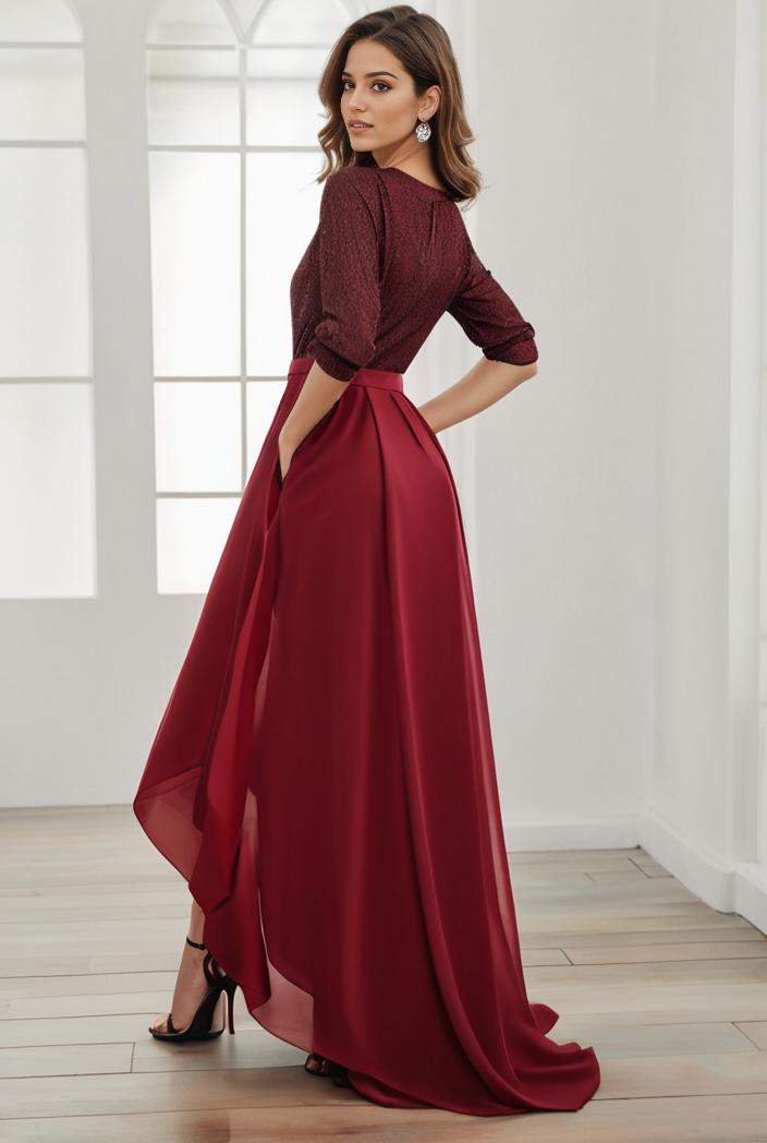 3 4 sleeve sheer sequin stripe high low hem evening dress 125088