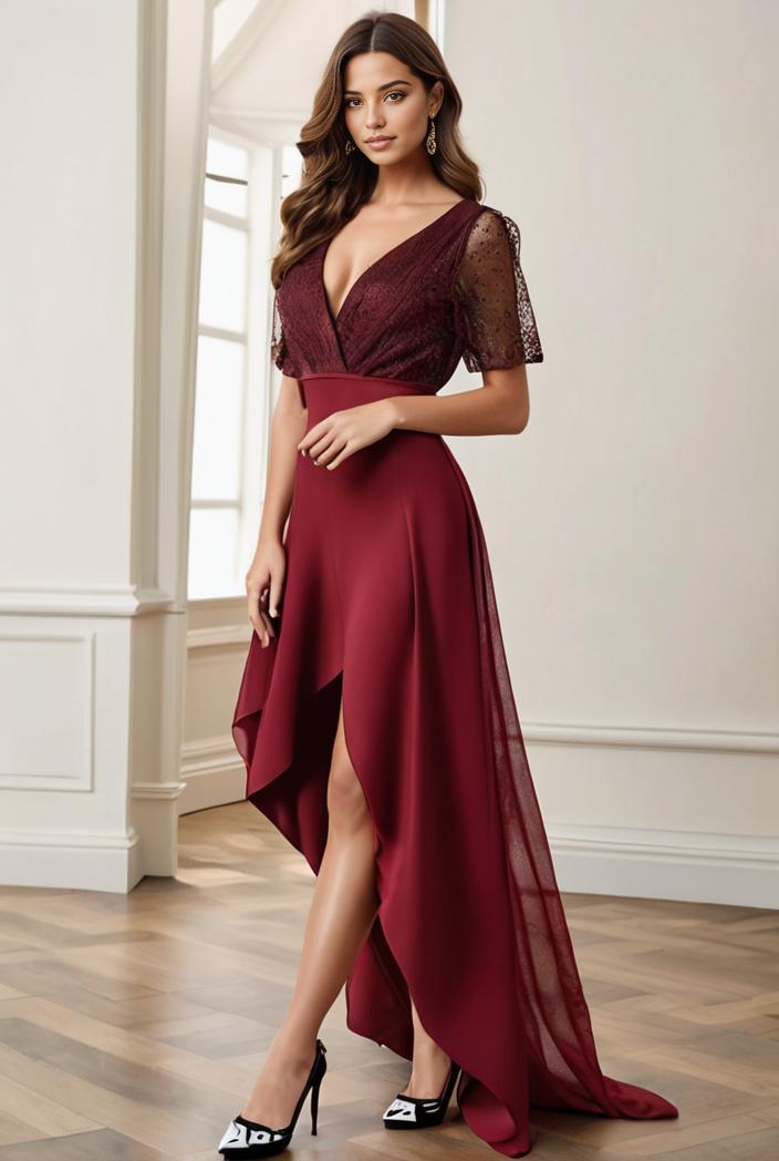 3 4 sleeve sheer sequin stripe high low hem evening dress 125092