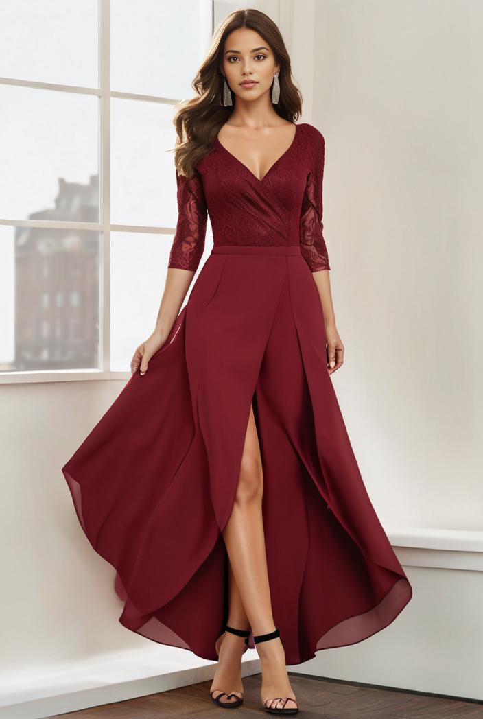 3 4 sleeve sheer sequin stripe high low hem evening dress 125102