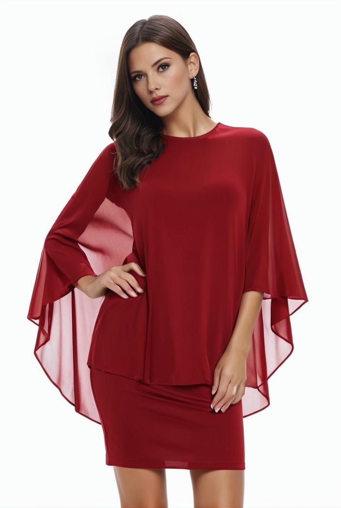 plus size solid round neck 3 4 sleeve cape midi dress women s plus elegant slight stretch cape midi dress 104265