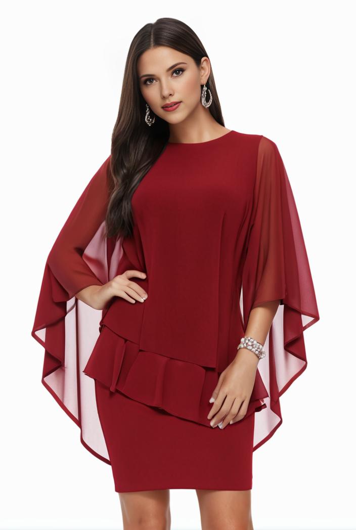 plus size solid round neck 3 4 sleeve cape midi dress women s plus elegant slight stretch cape midi dress 104266