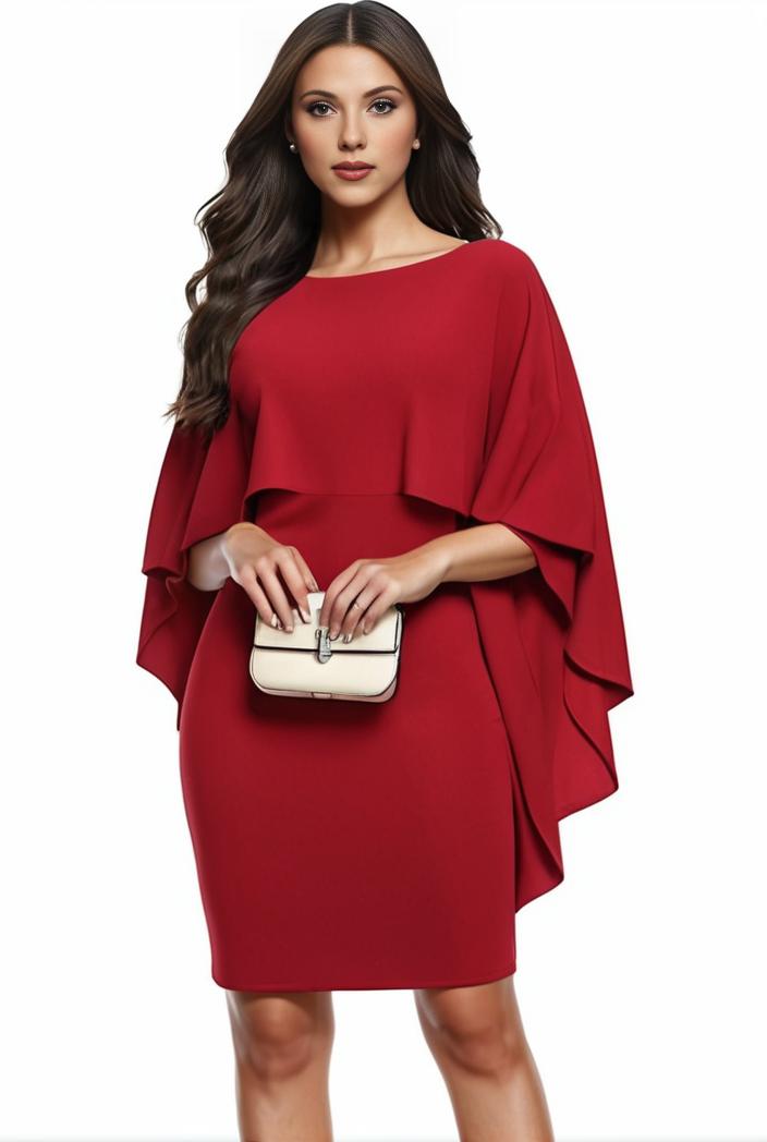 plus size solid round neck 3 4 sleeve cape midi dress women s plus elegant slight stretch cape midi dress 104268
