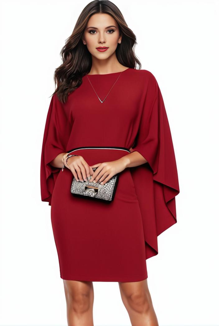 plus size solid round neck 3 4 sleeve cape midi dress women s plus elegant slight stretch cape midi dress 104269