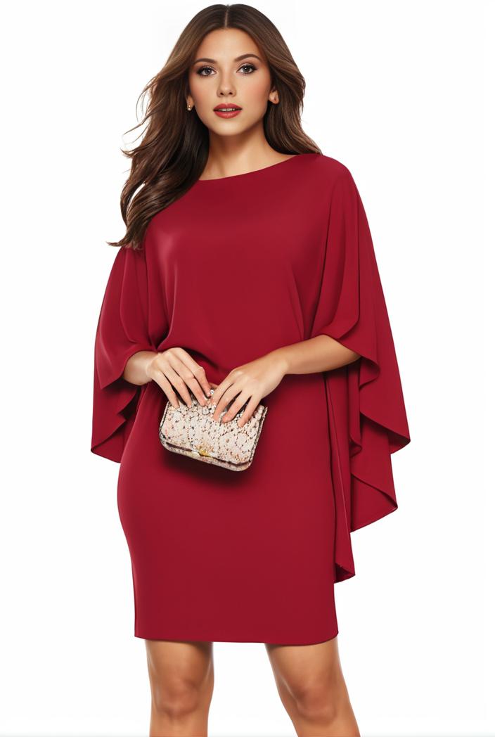 plus size solid round neck 3 4 sleeve cape midi dress women s plus elegant slight stretch cape midi dress 104270
