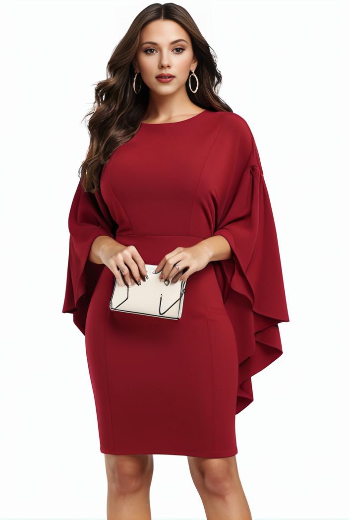 plus size solid round neck 3 4 sleeve cape midi dress women s plus elegant slight stretch cape midi dress 104271