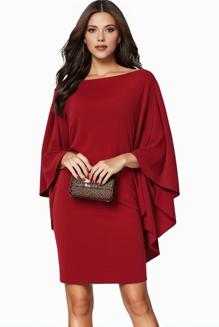 plus size solid round neck 3 4 sleeve cape midi dress women s plus elegant slight stretch cape midi dress 104272